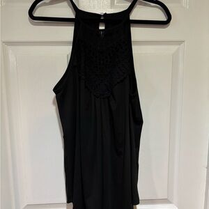 Black Crochet Yoke High-Neck Women's Tank Top Large